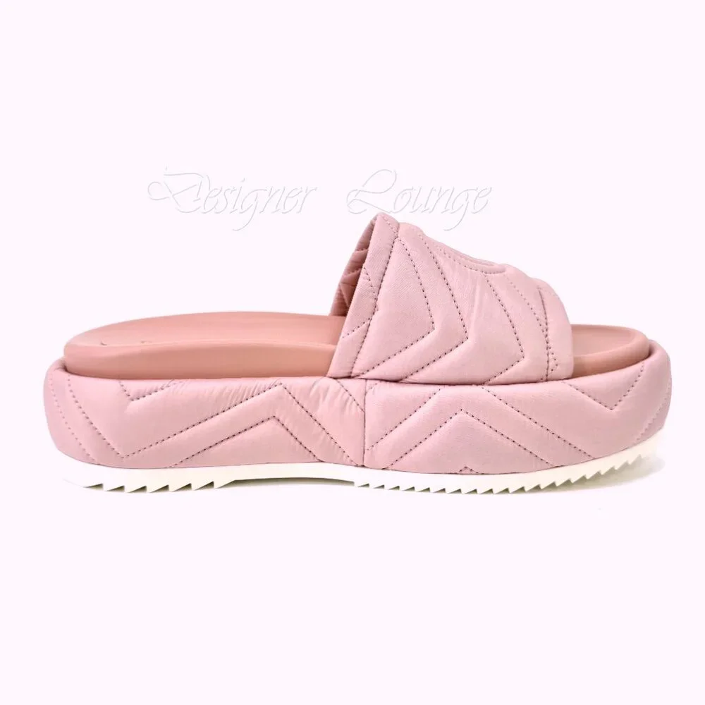 NEW GUCCI Angelina Quilted GG Logo Pink Nylon Platform Sandals EU 39 US 9